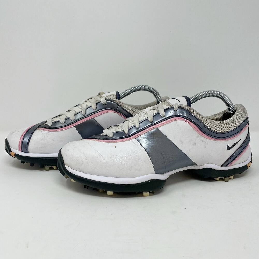 Nike White Pink Silver Leather Golf Shoes Womens Size 6 *READ*